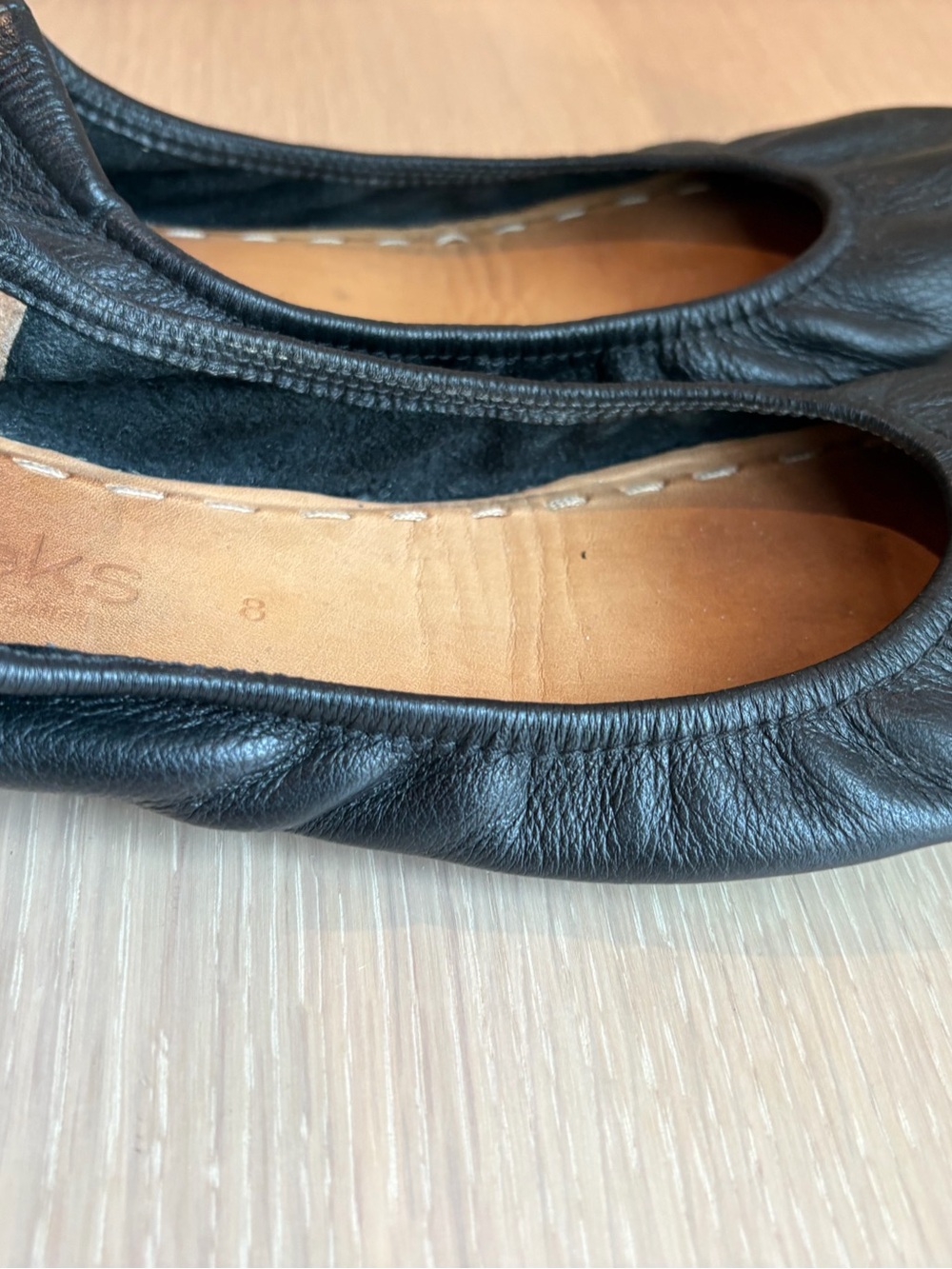 Tieks Black Leather Ballet Flats with Teal Stitch Accent - Picture 3 of 6
